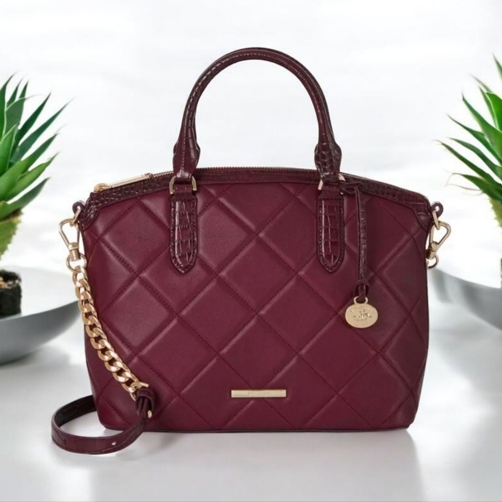 💜▪️Brahmin ▪️burgundy DUVAL Quilted Burgundy Duxbury Genuine Leather Satchel